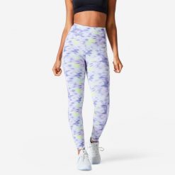 Legginsy fitness damskie Nyamba 520. Fioletowe legginsy damskie DOMYOS, l, bez wzorów, z bawełny, z podwyższonym stanem, długie, na fitness i siłownię. Za 99.99 zł.