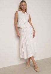 Biały Bawełniany Komplet Rozkloszowana Spódnica i Kamizelka Moveina. Białe spódnice damskie Born2be, na lato, m, w ażurowe wzory, z bawełny, klasyczne, rozkloszowane. Za 159.99 zł.