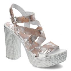 Sandały damskie Simen, na wysokim obcasie i stabilnej platformie, różowe Moro, 0783-Moro-Roz. Czerwone klapki damskie Simen, bez wzorów, bez obcasa, na obcasie. Za 189.00 zł.