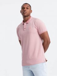 Melanżowa koszulka męska polo z kołnierzykiem w paski – różowa V2 OM-POSS-0109 - XXL. Czerwone koszulki polo męskie Ombre Clothing, l, z aplikacjami, z bawełny, casualowe, bez ramiączek. W wyprzedaży za 39.99 zł.