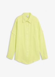Koszula oversize z przewiewnego muślinu. Zielone koszule damskie bonprix, bez wzorów, z bawełny, bez kołnierzyka, bez ramiączek. Za 59.99 zł.