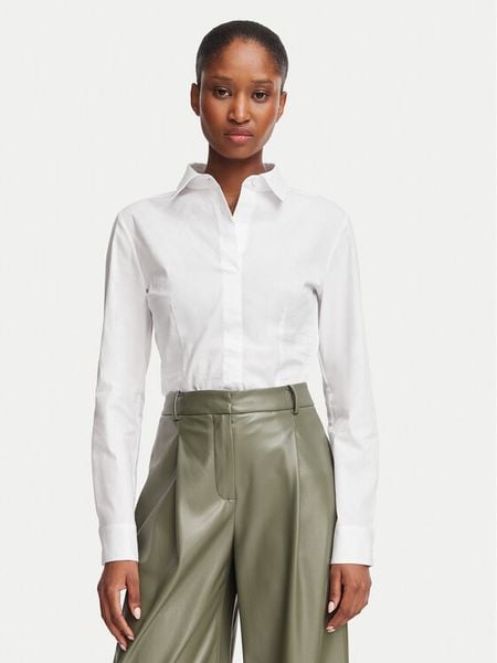 BOSS Koszula Bashinah 50571060 Biały Slim Fit. Białe bluzki damskie Boss, bez wzorów, z bawełny, biznesowe, bez kołnierzyka, bez ramiączek. Za 699.99 zł.