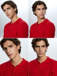 Strukturalny sweter polo - czerwony. Czerwone swetry przez głowę męskie Reserved, l, bez wzorów, z bawełny, bez kołnierzyka. Za 119.99 zł.