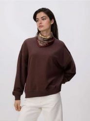 Gładka bluza z bawełną - ciemnobrązowy. Brązowe bluzy damskie Reserved, l, bez wzorów, z bawełny, bez kaptura. Za 89.99 zł.