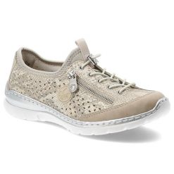 Półbuty damskie Rieker, skóra naturalna ażurowa cholewka elastyczne sznurowanie suwak boczny miękka wkładka lekka i amortyzująca podeszwa, złote, L32. Żółte półbuty damskie Rieker, w ażurowe wzory, ze skóry, biznesowe, bez obcasa, na płaskiej podeszwie, bez zapięcia. Za 323.90 zł.