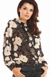 Wzorzysta Bluza z Kapturem - Brązowa. Brązowe bluzki damskie Awama, l, bez wzorów, z materiału, z kapturem. Za 219.90 zł.