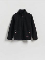 Polarowa bluza ze stójką - czarny. Czarne bluzy męskie Reserved, l, bez wzorów, z dzianiny, bez kaptura. Za 139.99 zł.