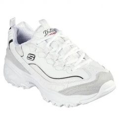Buty do chodzenia damskie Skechers D'lites. Białe obuwie sportowe damskie Skechers, bez wzorów, z gumy, trekkingowe. Za 465.00 zł.