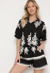 Czarny Komplet w Stylu Rustykalnym Koszula i Szorty Tosmire. Czarne koszule damskie Born2be, m, bez wzorów, bez kołnierzyka, bez ramiączek. Za 84.99 zł.