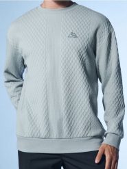 Strukturalna bluza crewneck z haftem - błękitny. Niebieskie bluzy męskie Sinsay, l, bez wzorów, bez kaptura. Za 49.99 zł.