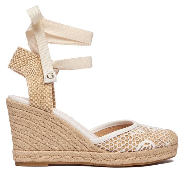 Espadryle Guess. Białe sandały damskie Guess, z aplikacjami, bez obcasa, bez zapięcia. Za 517.99 zł.