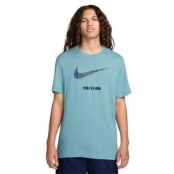 Koszulka sportowa męska Nike 6 Swoosh. Niebieskie koszulki sportowe męskie Nike, m, bez wzorów, bez kołnierzyka, bez ramiączek. Za 203.00 zł.