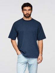 T-shirt bawełniany męski LOOSE FIT z okrągłym dekoltem – granatowy V9 - Rozmiar: M. Niebieskie t-shirty męskie Ombre Clothing, l, bez wzorów, z bawełny, casualowe, bez kołnierzyka. Za 169.99 zł.