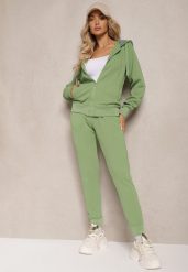 Zielony Casualowy Komplet Dresowy z Domieszką Bawełny Bluza z Kapturem i Spodnie Joggery Sineva. Zielone bluzy damskie Renee, l, bez wzorów, z bawełny. Za 129.99 zł.