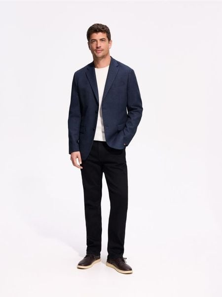 Marynarka regular fit - granatowy. Niebieskie marynarki męskie Reserved, bez wzorów, z tkaniny. Za 359.99 zł.