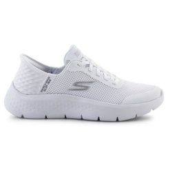 Buty Skechers Slip-ins: Go Walk Flex - Grand Entry 124836-WHT białe. Białe obuwie sportowe damskie bez wzorów, trekkingowe. Za 517.53 zł.