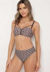Brązowe Bikini Biustonosz z Ozdobnymi Paskami i Majtki Figi Linadora. Brązowe bikini damskie Born2be, na lato, uniwersalny, bez wzorów. Za 79.99 zł.