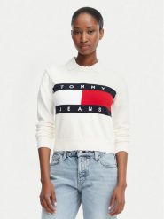 Tommy Jeans Sweter Flag DW0DW22930 Biały Regular Fit. Białe swetry damskie Tommy Jeans, s, bez wzorów, z bawełny, bez kołnierzyka, bez ramiączek, bez kaptura. Za 409.99 zł.