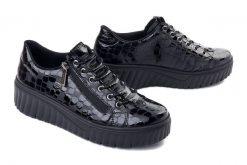 Rieker N2555-02 black, półbuty damskie. Czarne półbuty damskie Rieker, na lato, bez wzorów, bez obcasa, bez zapięcia. Za 389.90 zł.