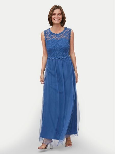 Vila Sukienka wieczorowa Lynnea 14052673 Niebieski Regular Fit. Niebieskie sukienki damskie Vila, bez wzorów, z syntetyku, wizytowe, bez kołnierzyka, bez ramiączek. Za 159.99 zł.