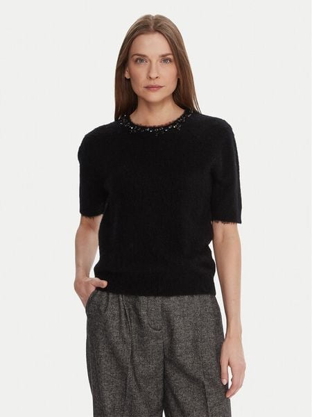 KAOS Sweter RI1NT071 Czarny Regular Fit. Czarne swetry damskie KAOS, m, bez wzorów, bez kołnierzyka, bez ramiączek, bez kaptura. Za 809.99 zł.