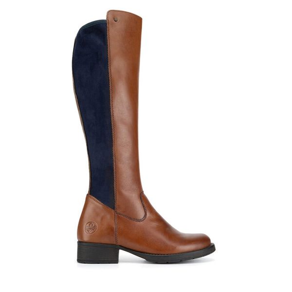 Kozaki Rieker. Brązowe kozaki damskie Rieker, bez obcasa, na płaskiej podeszwie. Za 399.00 zł.