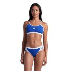 Kostium kąpielowy dwuczęściowy z plecami krzyżowanymi jednolity damski Arena Ico. Niebieskie bikini damskie Arena, s, bez wzorów. Za 278.50 zł.