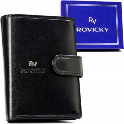 Rovicky Skórzany, Pionowy Portfel Męski Zapinany Na Zatrzask. Portfele męskie ROVICKY, bez wzorów. Za 129.01 zł.
