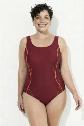 Damskie Strój kąpielowy ozdobne lamówki bez miękkich miseczek okrągły dekolt. Czarne kostiumy jednoczęściowe damskie Ulla Popken, plus size, bez wzorów, z elastanu, sportowe, plus size, do pływania. Za 111.99 zł.