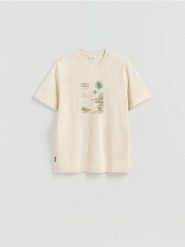 T-shirt regular z nadrukiem - kremowy. Białe t-shirty męskie Reserved, l, bez wzorów, z bawełny, bez kołnierzyka. Za 59.99 zł.
