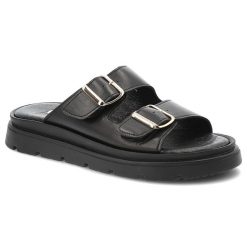 Czarne Klapki Armodo Modne Obuwie Damskie Ze Skóry Naturalnej. Czarne klapki damskie Armodo, bez wzorów, ze skóry, eleganckie, bez obcasa. Za 299.00 zł.