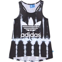 Top w kolorze czarno-białym. Białe topy damskie Adidas, Reebok, z nadrukiem, z asymetrycznym kołnierzem. W wyprzedaży za 104.95 zł.