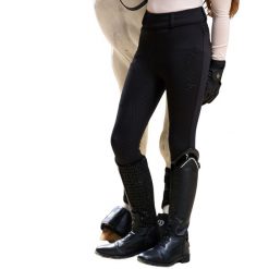 Spodnie jeździeckie z pełnym gripem dla dziewczynek Imperial Riding Comfi. Czarne spodnie materiałowe dla dziewczynek IMPERIAL RIDING, bez wzorów. Za 358.00 zł.