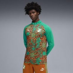 Męska bluza rozgrzewkowa reprezentacji Wybrzeża Kości Słoniowej z zamkiem 1/4. Brązowe bluzy męskie Puma, m, bez wzorów, bez kołnierzyka, bez ramiączek, do piłki nożnej. Za 339.00 zł.