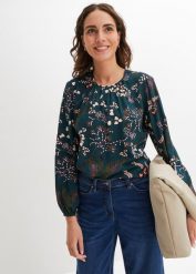 Bluzka z lejącej wiskozy. Zielone bluzki damskie bonprix, bez wzorów, z wiskozy, eleganckie, bez kołnierzyka, bez ramiączek. Za 84.99 zł.