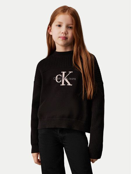 Calvin Klein Jeans Sweter Monologo IG0IG02654 Czarny Relaxed Fit. Czarne swetry dla dziewczynek Calvin Klein Jeans, bez wzorów, z bawełny, bez kołnierzyka, bez ramiączek, bez kaptura. Za 219.99 zł.