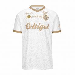 Koszulka wyjazdowa EA Guingamp Guillo 2024/25. Białe koszulki sportowe męskie Kappa, bez wzorów, bez kołnierzyka, bez ramiączek, do piłki nożnej. Za 341.50 zł.