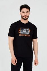 EA7 Męski czarny t-shirt z holograficznym logo, Rozmiar S. Czarne t-shirty męskie EA7 Emporio Armani, m, bez wzorów, bez kołnierzyka. W wyprzedaży za 285.99 zł.