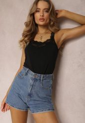 Czarny Top Bawełniany Kasione. Czarne koszule damskie Renee, l, bez wzorów, z bawełny, bez kołnierzyka, bez ramiączek. Za 24.99 zł.