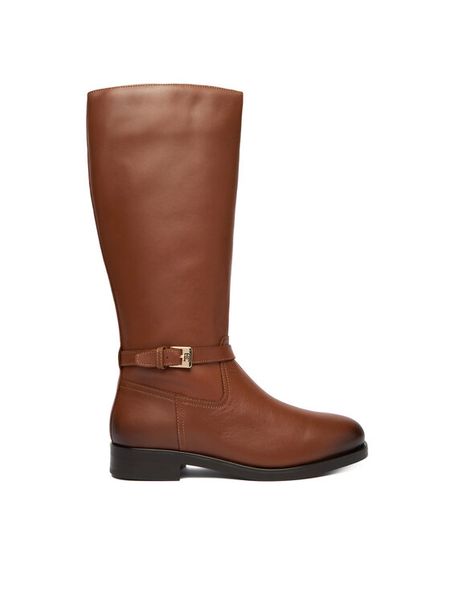 Tommy Hilfiger Kozaki Th Buckle Riding Lthr Long Boot FW0FW08873 Brązowy. Brązowe kozaki damskie Tommy Hilfiger, ze skóry, bez obcasa, na płaskiej podeszwie. Za 999.99 zł.