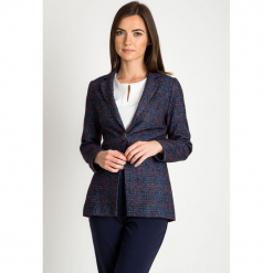 Granatowy melanżowy żakiet QUIOSQUE. Niebieskie żakiety damskie QUIOSQUE, z satyny, biznesowe. Za 279.99 zł.