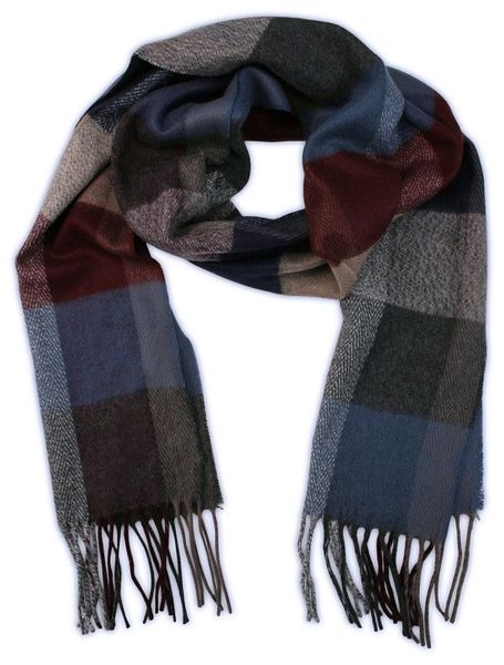 Kolorowy Szalik Firmy V.Fraas -Cashmink- z Frędzlami, Męski, w Grubą Kratkę. Niebieskie szaliki męskie V. Fraas, bez wzorów, z materiału. Za 59.00 zł.