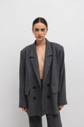 Wełniana marynarka z marszczeniem w kolorze GRAFIT nakrapiany -ROCHELLE. Białe żakiety damskie Marsala, m, bez wzorów, z jeansu, eleganckie. Za 999.90 zł.