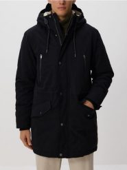 Długa parka z kapturem - czarny. Czarne parki męskie Reserved, l, bez wzorów, z tkaniny, z kapturem. Za 299.99 zł.