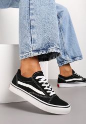 Czarno-Białe Tenisówki z Boczną Naszywką Simeris. Czarne trampki i tenisówki damskie Renee, z aplikacjami, klasyczne, bez zapięcia. Za 74.99 zł.