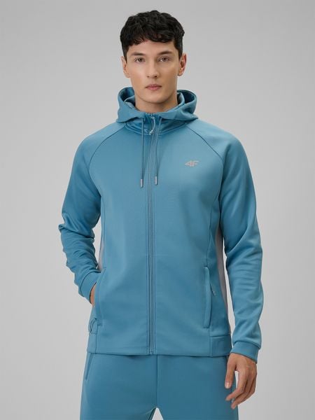 4F Bluza treningowa regular z kapturem męska - niebieska S. Niebieskie bluzy męskie 4f, m, bez wzorów, ze skóry, z kapturem, na fitness i siłownię. Za 199.99 zł.