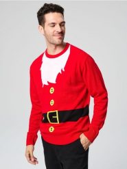 Sweter z motywem świątecznym - czerwony. Czerwone swetry przez głowę męskie Sinsay, l, bez wzorów, bez kołnierzyka. Za 59.99 zł.