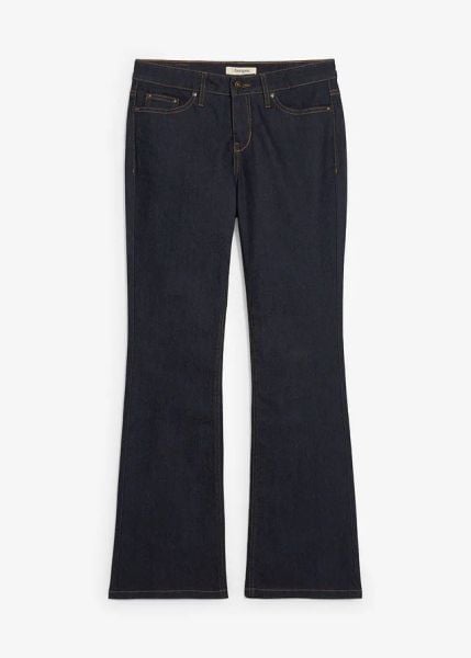 Jeansy o kroju bootcut, mid waist. Niebieskie jeansy damskie bonprix. Za 122.99 zł.