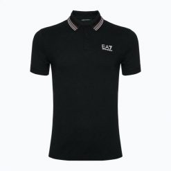 Koszulka męska EA7 Emporio Armani Golf Pro Polo Check. Czarne koszulki polo męskie EA7 Emporio Armani, m, bez wzorów, z bawełny, eleganckie, bez ramiączek. Za 359.99 zł.