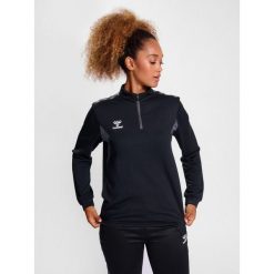 Damska bluza dresowa half zip Hummel Authentic. Czarne bluzy sportowe damskie Hummel, bez wzorów, z dresówki, bez kaptura, na fitness i siłownię. Za 210.60 zł.